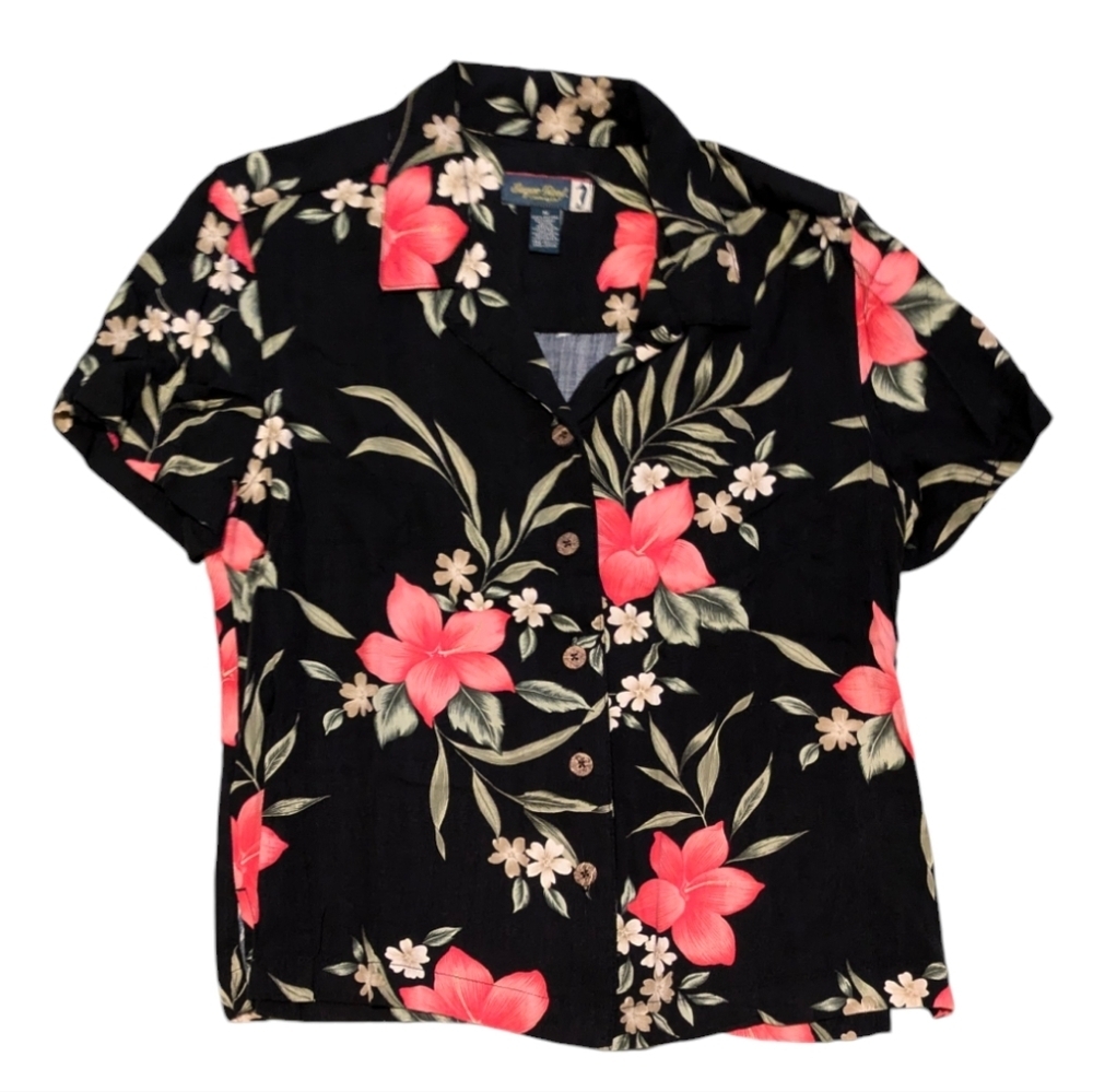 Sugar Reef Bold Botanicals Floral Paradise Top Black with Bright Vibrant Blooms